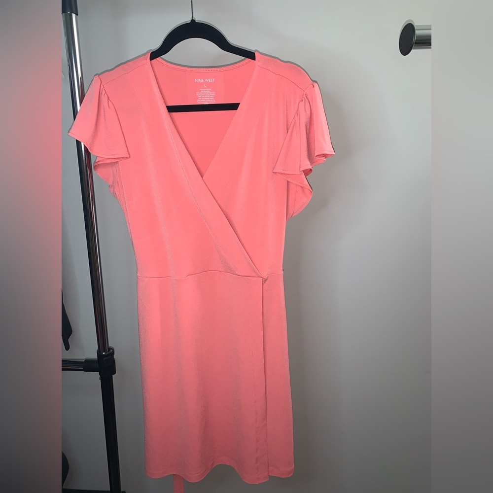 Nine West Pink Flutter Sleeve V-Neck Sundress